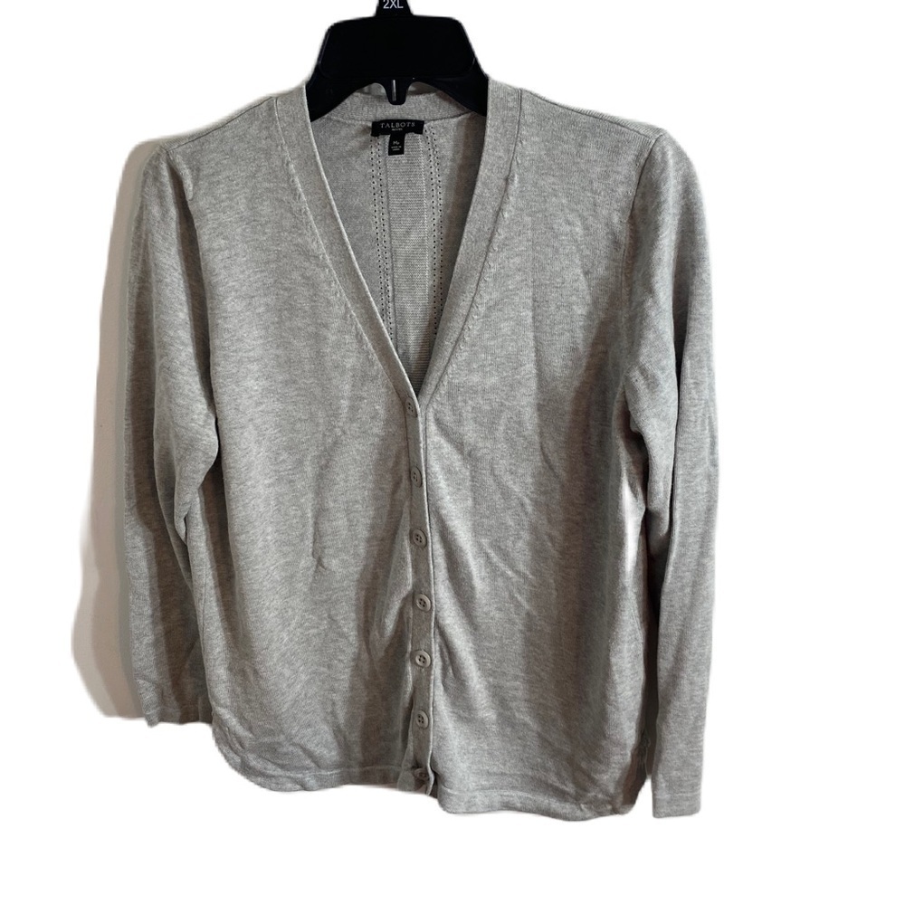 Talbots Gray Cardigan Sweater Medium Petite Button Down V-neck Women’s